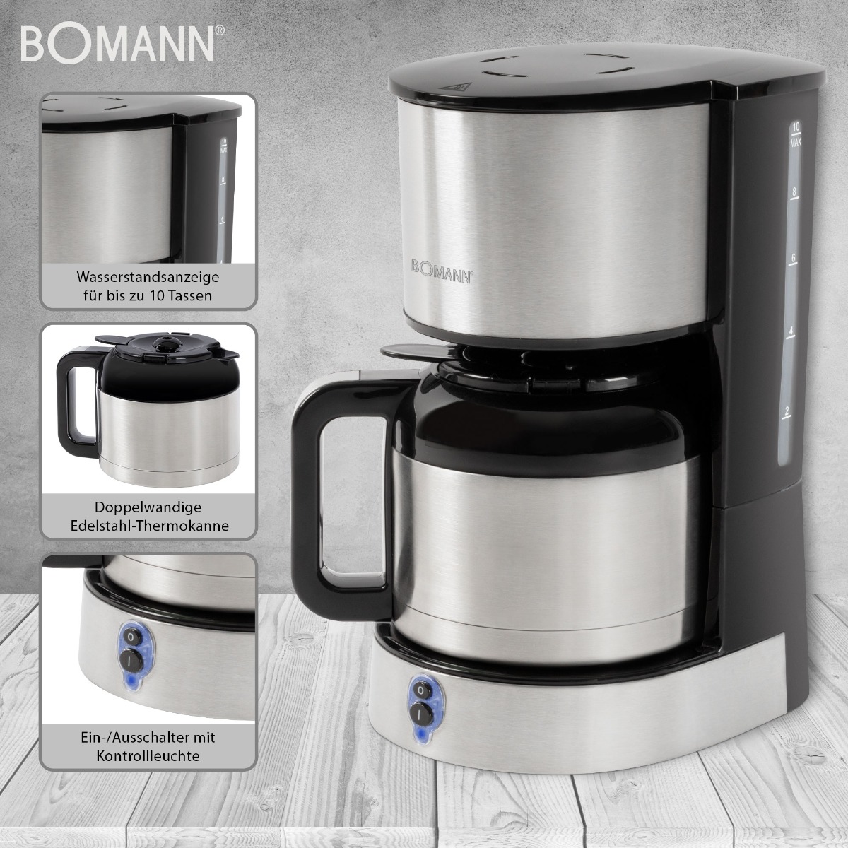Bomann Thermo-Kaffeeautomat Bomann 6037 CB Edelstahl/schwarz KA